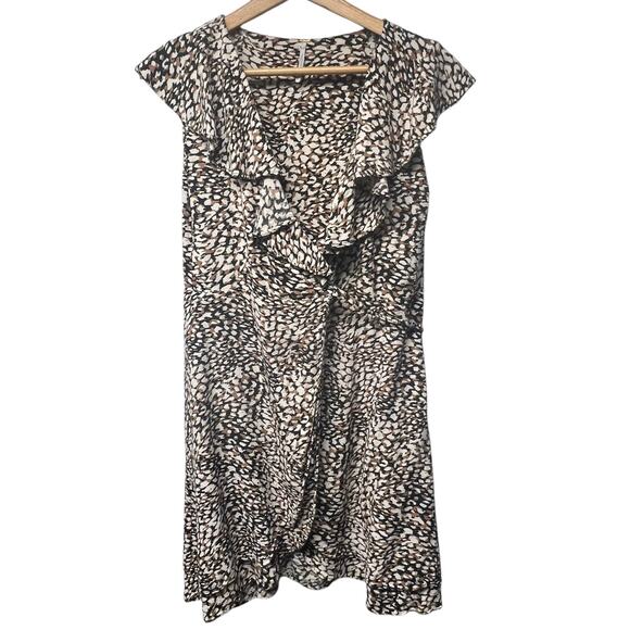 Free People French Quarter Ruffles Leopard Print Mini Wrap Dress Size Large